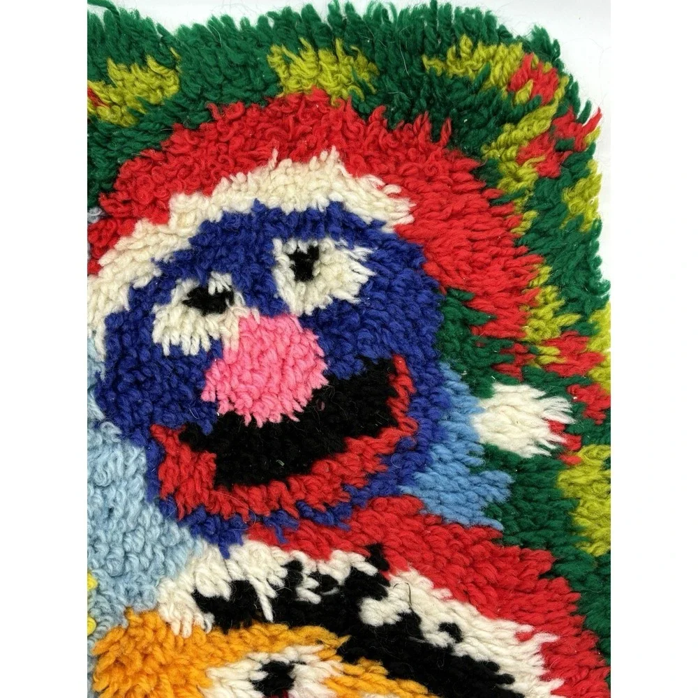 Vintage Rug 1980's Sesame Street Christmas Hand Crafted Wall Hanging